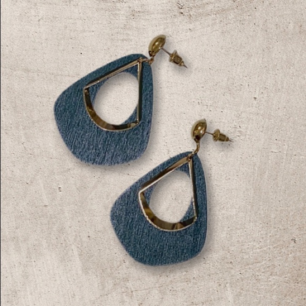 Wood Cutout Gold Drop Dangle Geo Earrings boho